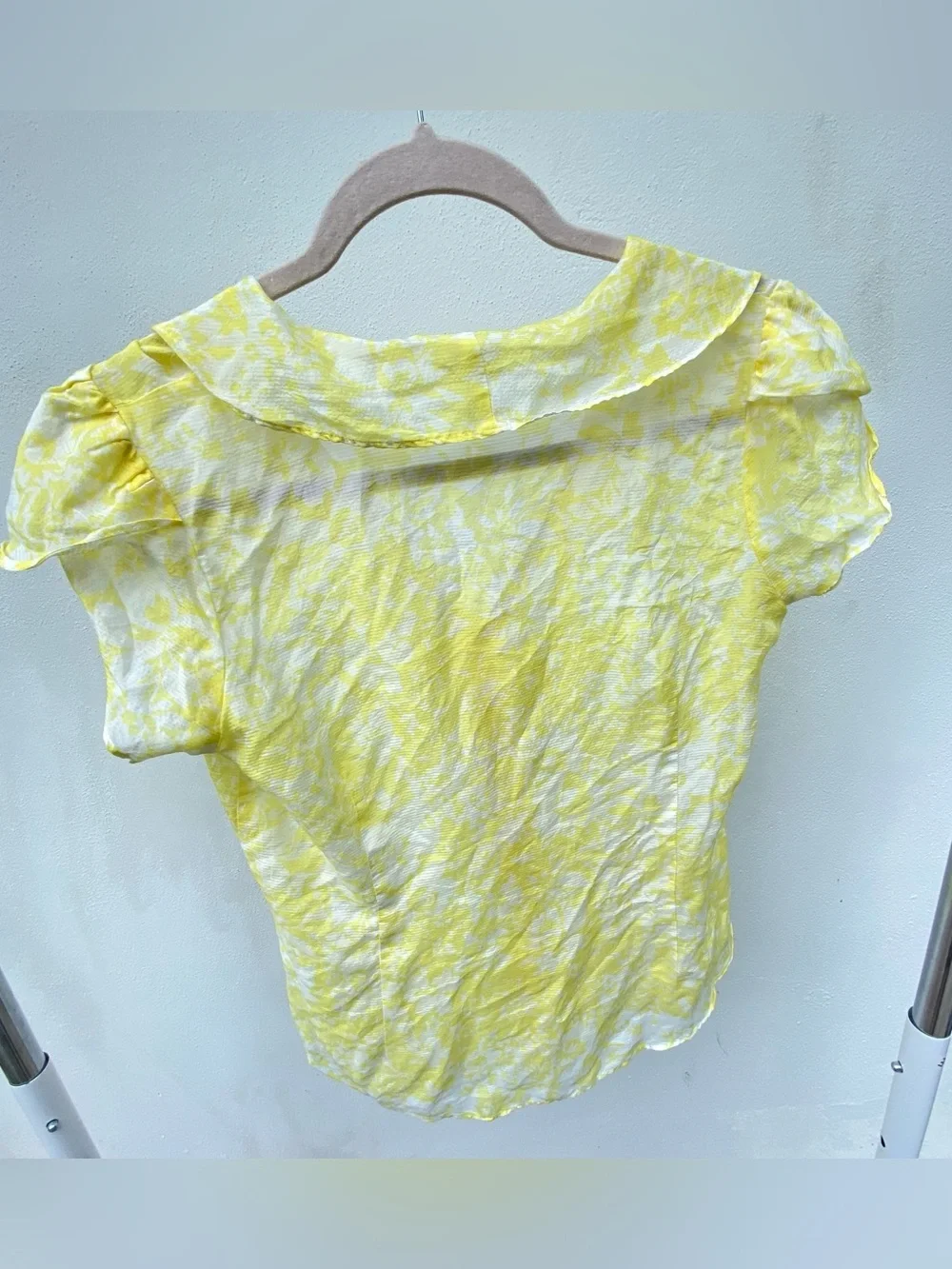 Y2K Yellow & Ivory Silk Blend Ruffle Blouse Size Small